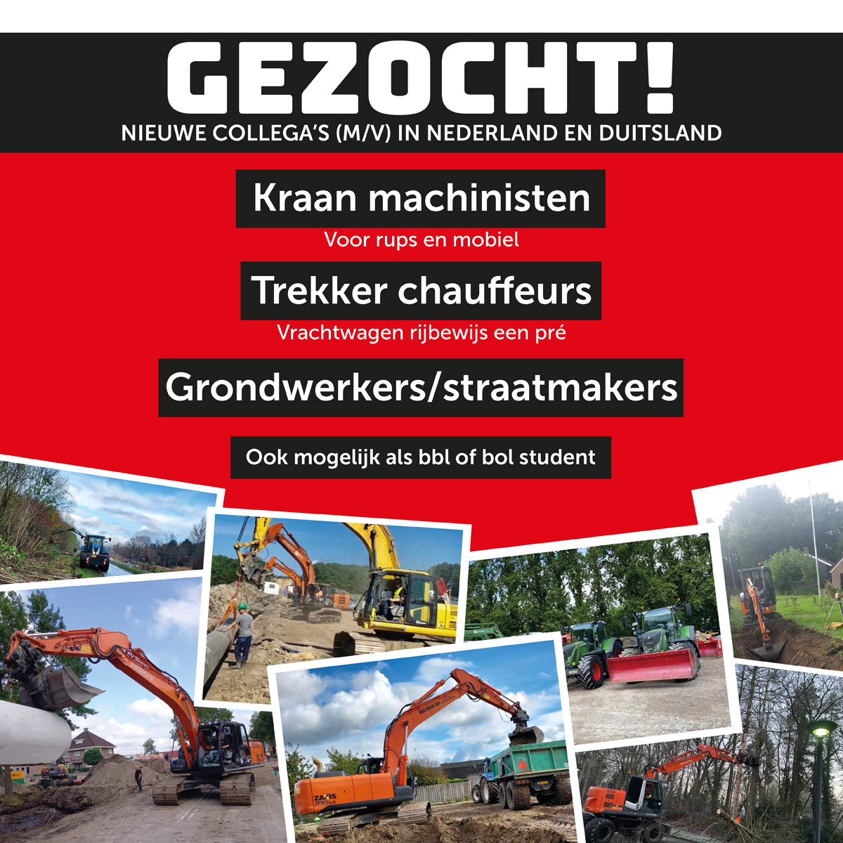vacatures kraanmachinisten graafmachine shovel tracktor grondwerkers stratenmakers emmen drenthe